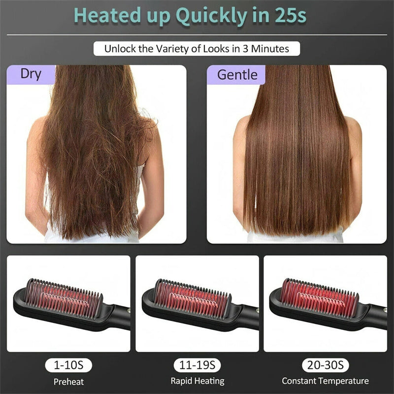 Piastra per capelli 2 in 1, pettine caldo, ferro arricciacapelli a ioni negativi, spazzola elettrica a doppio scopo
