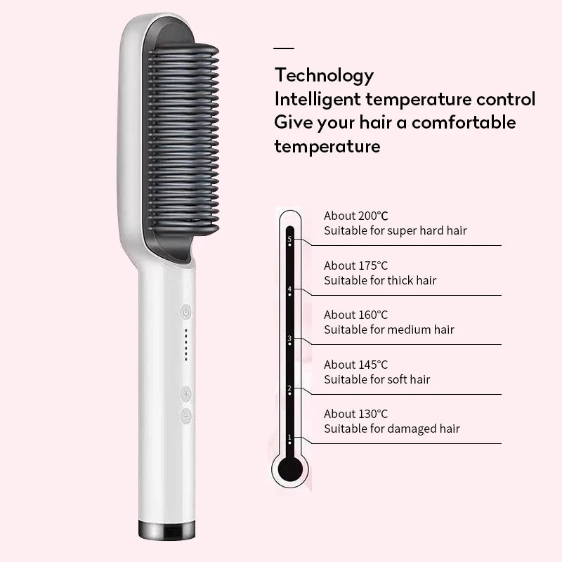 Piastra per capelli 2 in 1, pettine caldo, ferro arricciacapelli a ioni negativi, spazzola elettrica a doppio scopo
