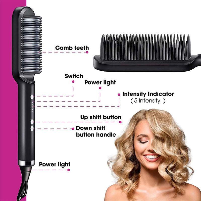Piastra per capelli 2 in 1, pettine caldo, ferro arricciacapelli a ioni negativi, spazzola elettrica a doppio scopo